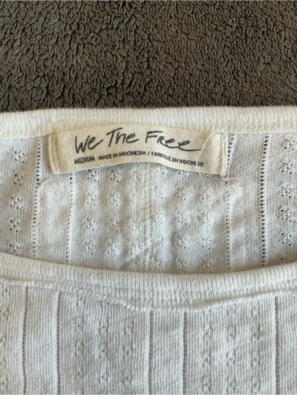 Free People We The Free White Pointelle Ribbed Tee - Boho Lettuce Hem - M - Picture 8 of 14